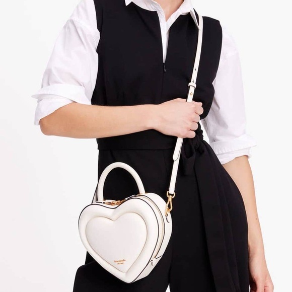 kate spade Pitter Patter 3d Heart White Puffy Leather Crossbody Bag - Picture 6 of 17
